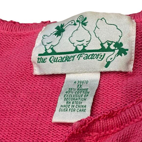 Quacker Factory Pink Ocean Sailboat Palm Tree Sequined Cardigan Sweater 1X* - Picture 3 of 7